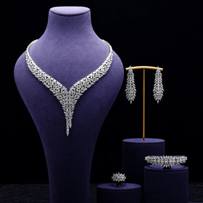 4 Piece Bridal Zirconia Full Jewelry Set for Women Party Luxury CZ Crystal Wedding Necklace