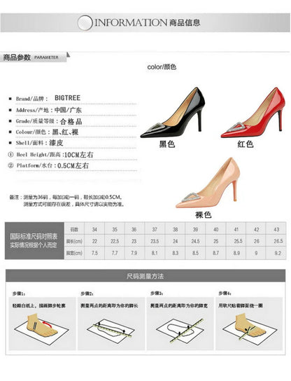 American Banquet High Heels Slim Heels Shiny Patent Leather Shallow Mouth Pointed Toe Shining Rhinestone High Heels Single Shoes