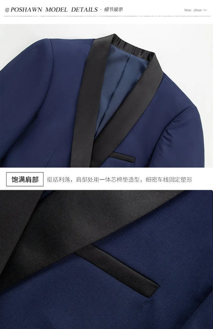 US Size Men Lapel Black Collar 3 Pcs Suit Set Coat Vest Trousers / Business Groom Wedding Dress Fprmal Blazer Pants Waistcoat
