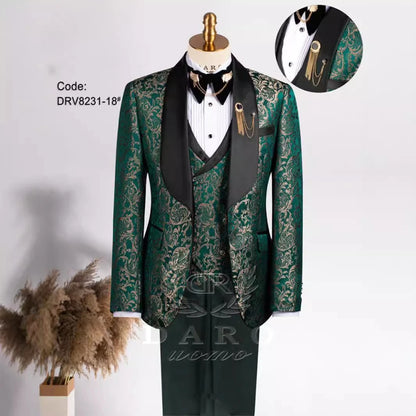 2025 New Large-Sized Jacquard Men's Suit for Wedding Dress, Groom's Suit Set, Host's Performance Costume