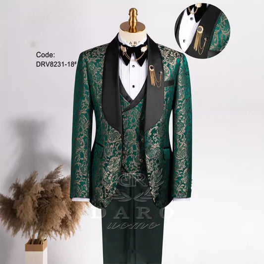 2025 New Large-Sized Jacquard Men's Suit for Wedding Dress, Groom's Suit Set, Host's Performance Costume
