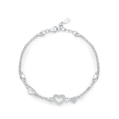 925 Sterling Silver Romantic Heart Bracelet Original Design Dazzling Clear CZ Bracelet For Women Silver Fine Jewelry