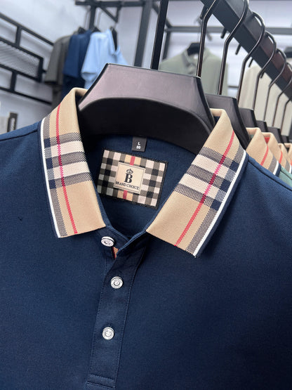 High end brand men's short sleeve polo shirt summer new letter emboss lightweight breathable fashion color blocked lapel T-shirt