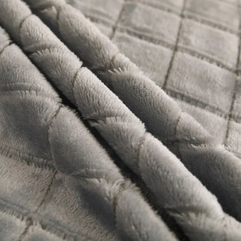 Luxury Grid Coral Velvet Blanket - Soft Fluffy Plush Throw, Thickened Warm for Sofa & Air-Condition Room, Flannel Back
