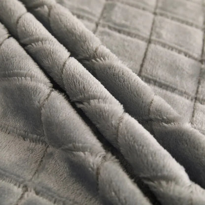Luxury Grid Coral Velvet Blanket - Soft Fluffy Plush Throw, Thickened Warm for Sofa & Air-Condition Room, Flannel Back