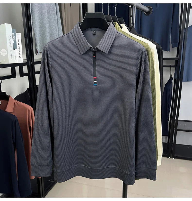 Light luxury half zipper men long sleeve polo shirt high-quality unique checkered printed Korean style trend new casual T-shirt