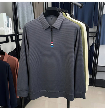 Light luxury half zipper men long sleeve polo shirt high-quality unique checkered printed Korean style trend new casual T-shirt