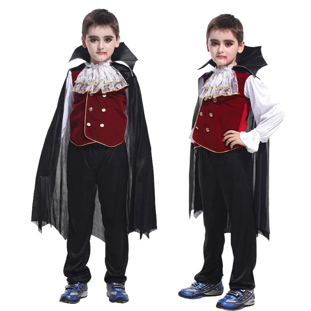 Halloween Vampire Cosplay Costume for Kids Carnival Party Dress Up Outfit Children Role Play Vampiran