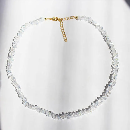 Mulit-cut Glass Crystal Irregular Beaded Choker Necklace for Women Transparent Vintage Collarbone Collar Neck Fashion Jewelry
