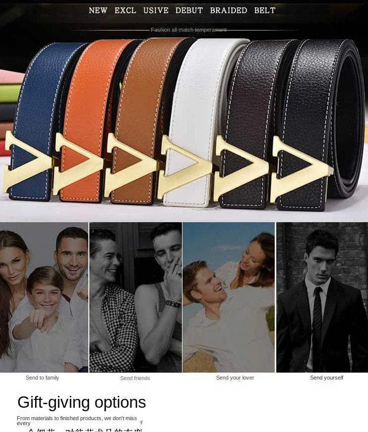 2024 New Temperament Business Men's Belt Letter Metal Button Head Versatile Decorative Jeans Dress Business Men's Belt