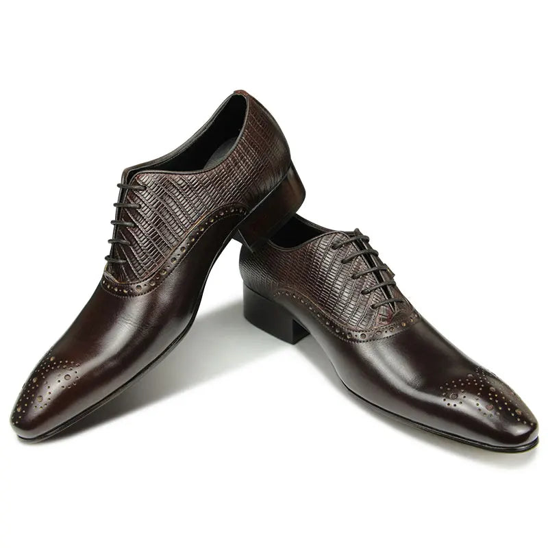 Genuine Leather Brogue Shoes Formal Oxford Lace-up  Dress Shoes Handcrafted Male Business Office Man Side Metal Buckl