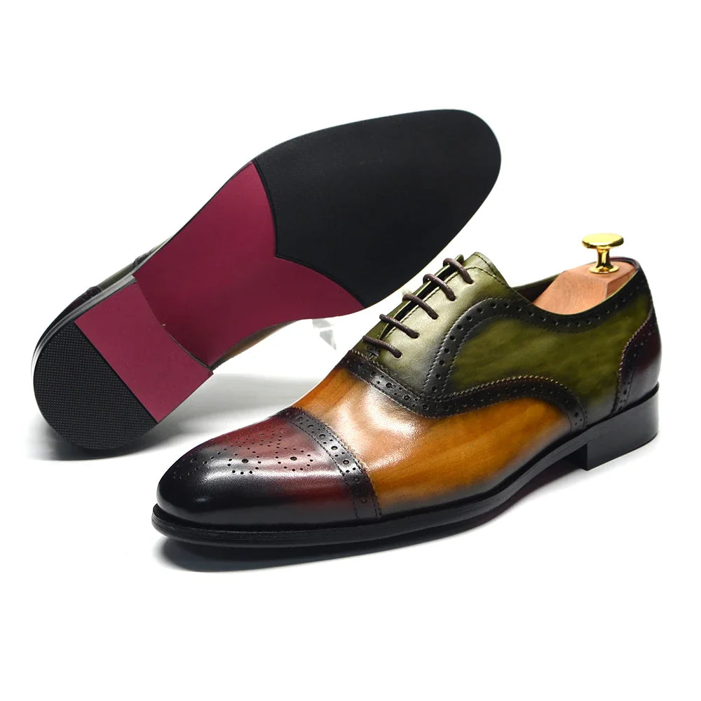 Luxury Italian Men's Wedding Dress Shoes Genuine Leather Cap Toe Lace-up Oxfords Lace-up Brogue Black Business Formal Shoes Man