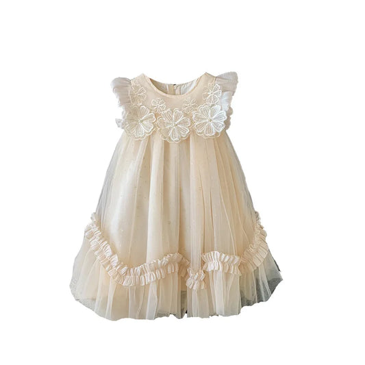 UNITIM Vestido de Verão para Meninas Manga Voaninha Flor de Tule Saia Fofa Vestido de Aniversário Infantil Princesa Saia de Bebê Menina