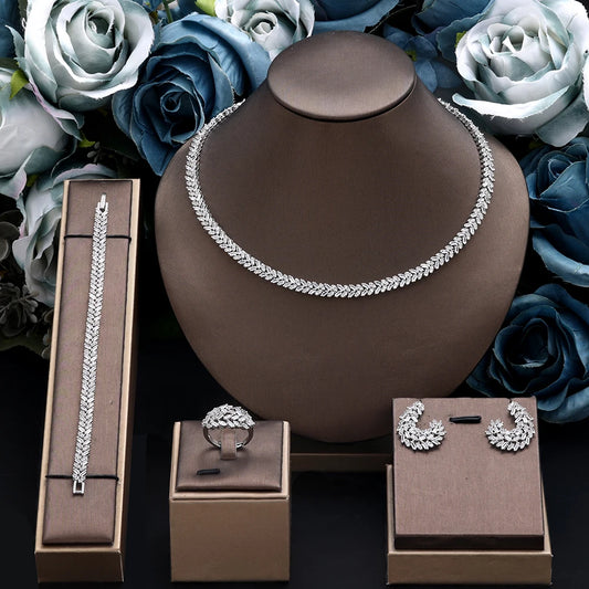 2025 Trendy 4 Pieces Bridal Zirconia Jewelry Sets for Women Party Gift Dubai UAE Wedding Jewelry Set