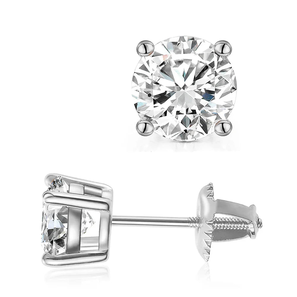Certified 1/2/3/4/5carat Moissanite Stud Earrings for Women Men 925 Sterling Silver Sparkling Diamond Screw Back Ear Studs
