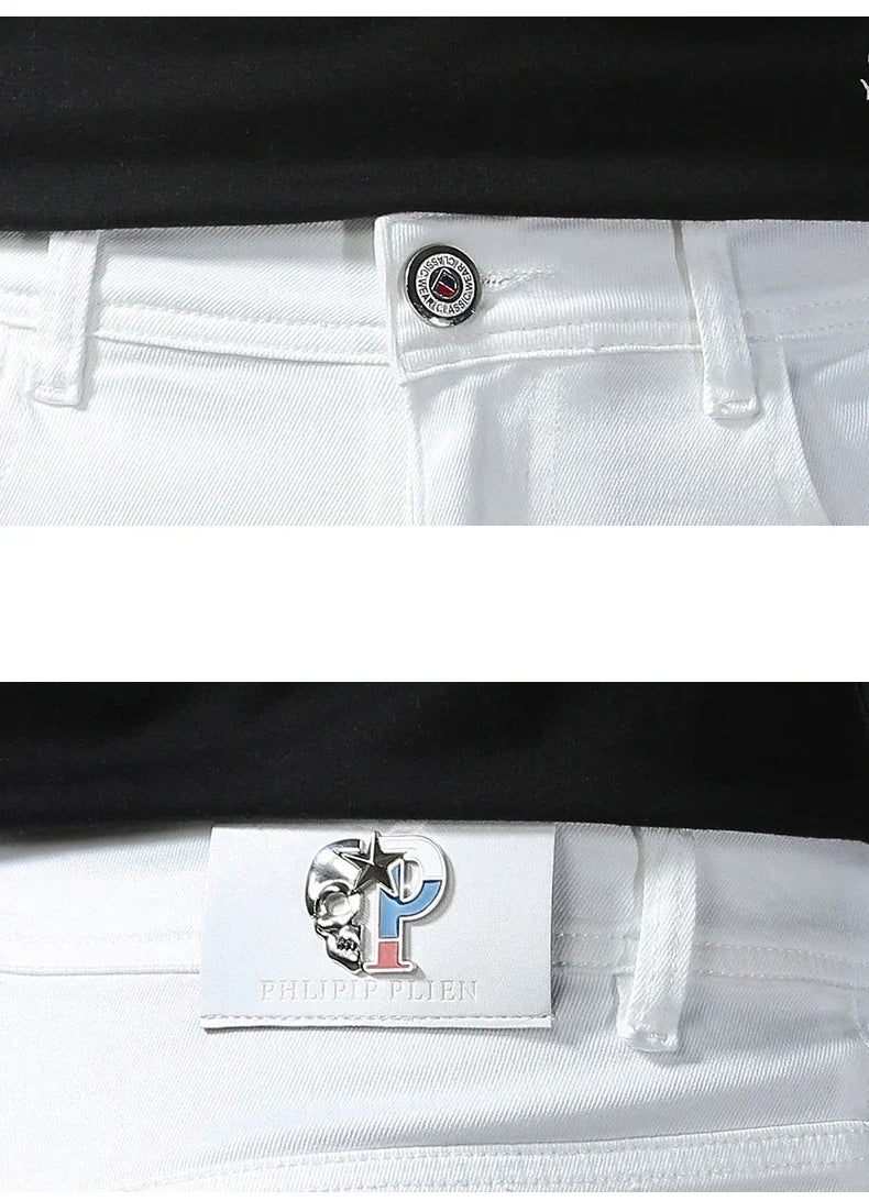New 98% Cotton Men's Fashion Slim Jeans Stretch Straight Spring Autumn Luxury Denim Trousers Casual Business Pencil Pants