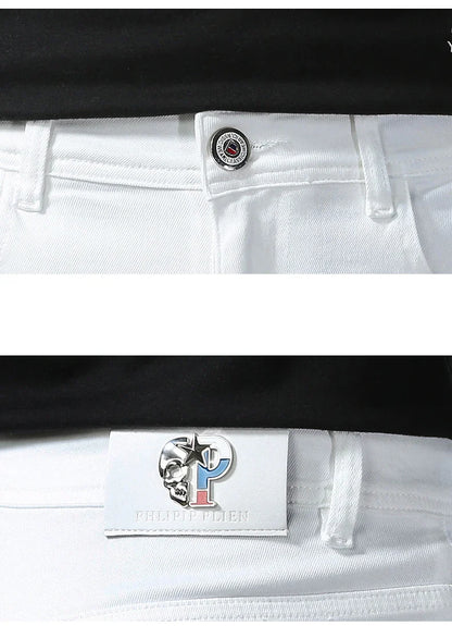 New 98% Cotton Men's Fashion Slim Jeans Stretch Straight Spring Autumn Luxury Denim Trousers Casual Business Pencil Pants