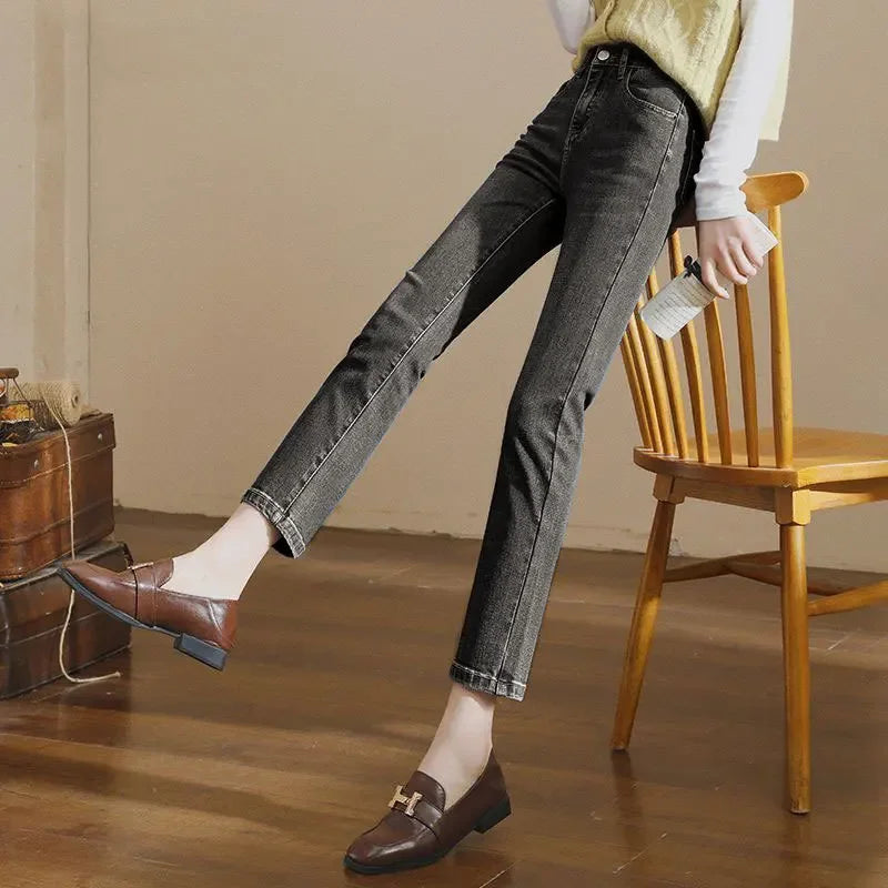 Vintage High-waisted Straight-leg Jeans For Women