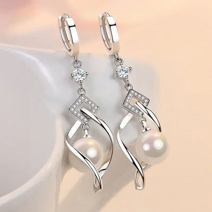 925 Sterling Silver AAAAA Zircon Natural Pearl Earrings For Women Fashion Gorgeous Wedding Engagement Party Jewelry