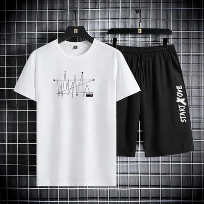 2025 Summer Outdoor Sports Suit Men's Short-sleeved Shorts Casual Fashion Two-piece Set Breathable Quick-drying Fitness Clothes