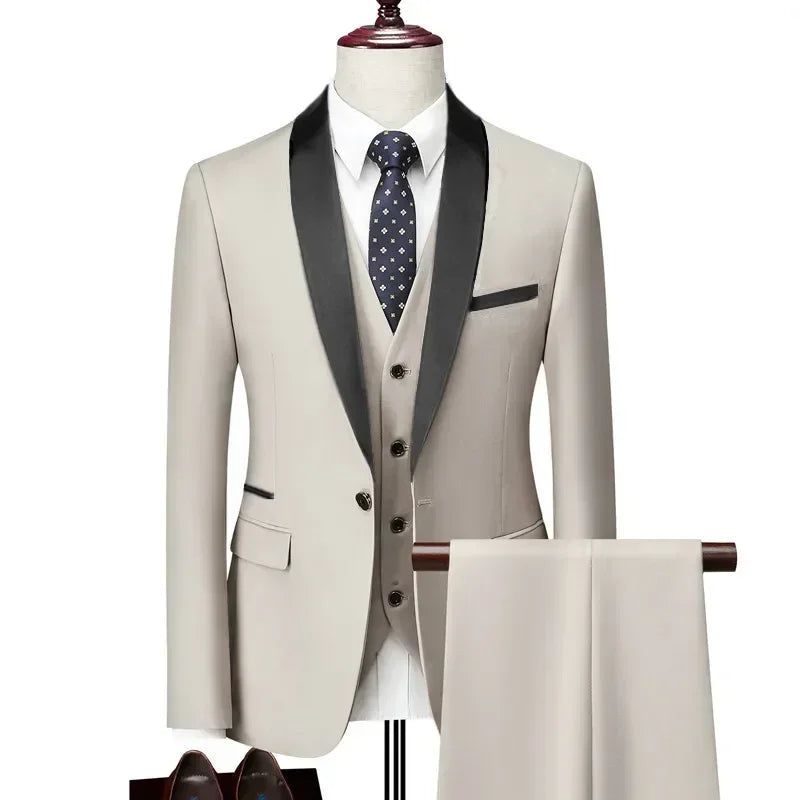 Formal Suit Set Coat Vest Trousers Business Groom Wedding Dress Blazer Pants suit men trajes de boda para hombre completos