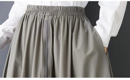 2026 New Solid Color Spring And Summer Feminine Temperament Zipper Fashion Loose Irregular Drawstring Elegantankle-length Skirt