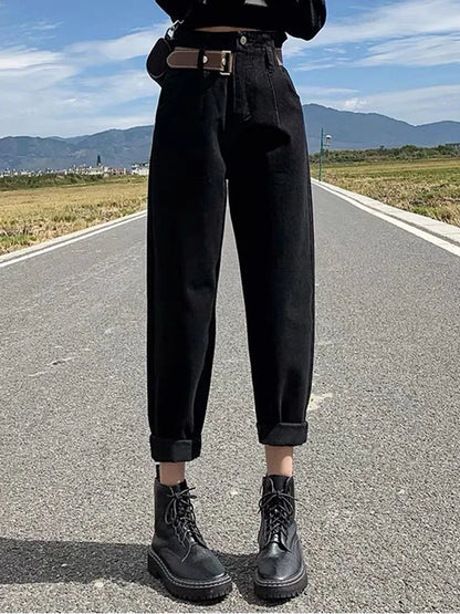 Women Casual Elastic High Waist Loose Denim Pants
