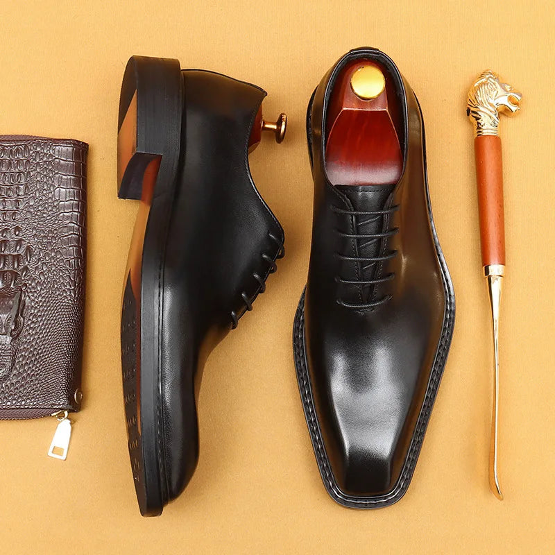 Luxury Brand Mens Oxford Leather Shoes Black Brown Handmade Lace Up Pointed Toe Dress Shoes Wedding Office Business Formal Shoes
