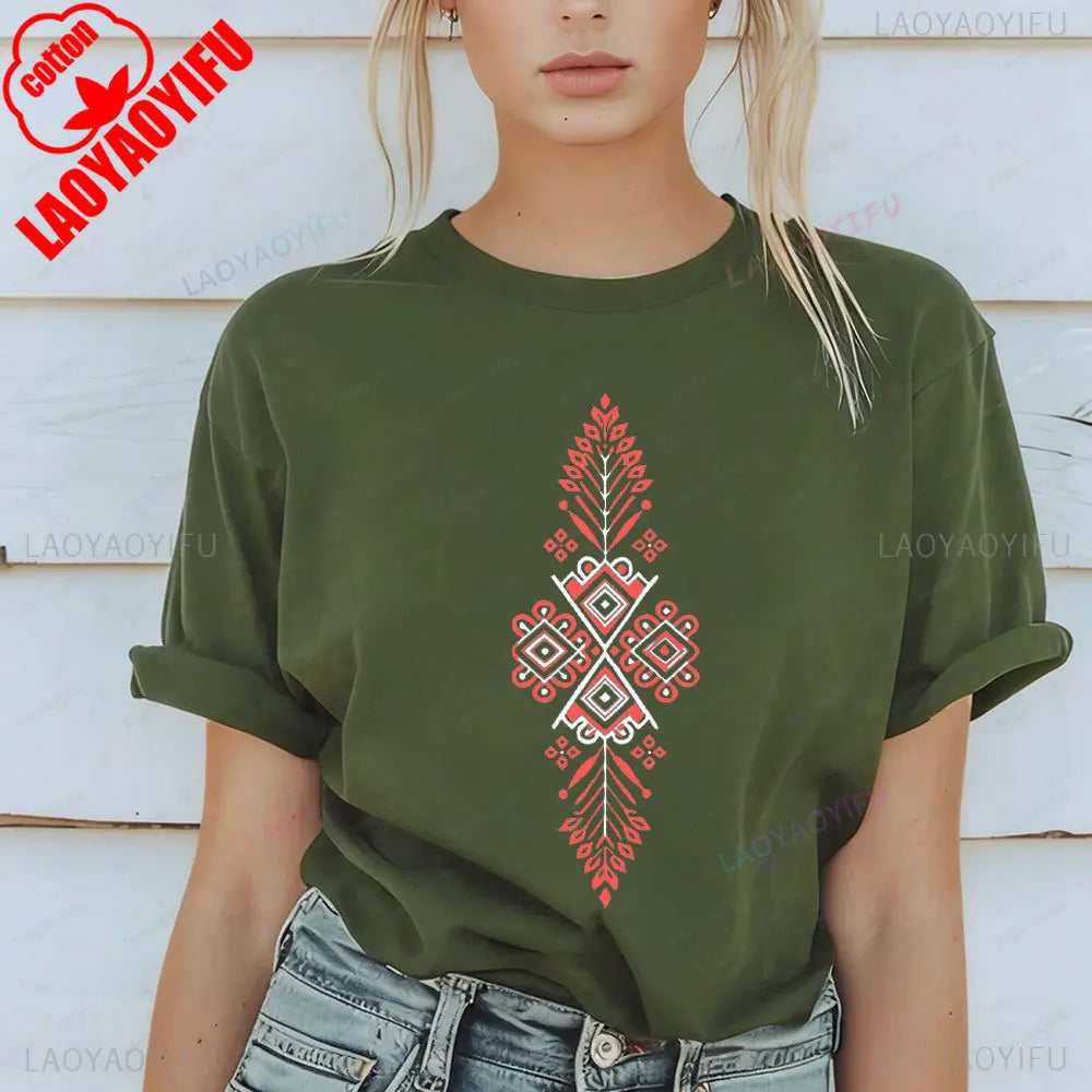 Shirt Ornament Print Shirt Ukraine Shirt Ukrainian T-shirt Gift for Women High Quality Cotton Tops Creativity Style