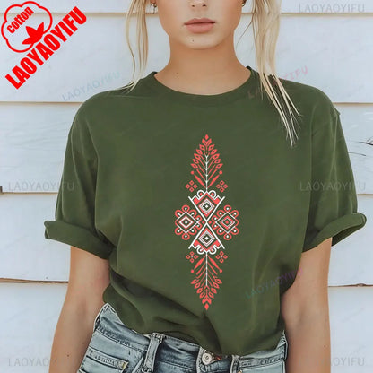 Shirt Ornament Print Shirt Ukraine Shirt Ukrainian T-shirt Gift for Women High Quality Cotton Tops Creativity Style