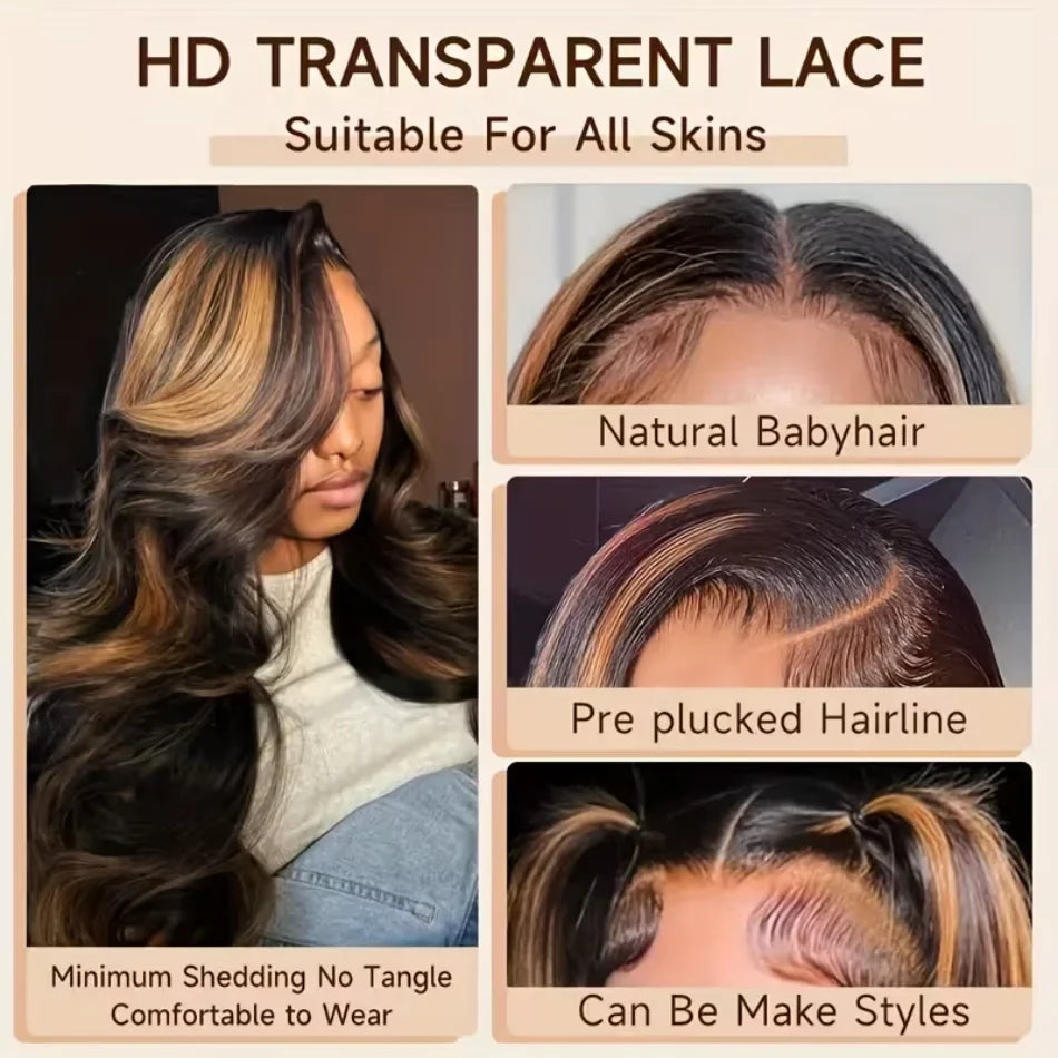 Highlight Ombre Body Wave Human Hair Wigs 13X6 Hd Lace Frontal Wig 250 Density Brazilian 13X4 Lace Front Wigs Pre Plucked