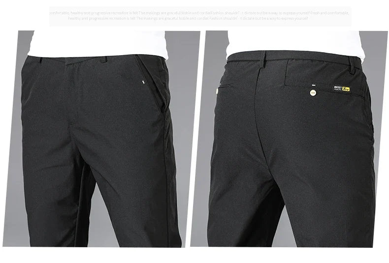 Business Thin Men's Breathable Pants Slim Straight High Elastic Slim Casual Pants Male Brand Clothing Khaki Gray Green Black