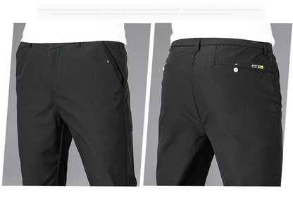 Business Thin Men's Breathable Pants Slim Straight High Elastic Slim Casual Pants Male Brand Clothing Khaki Gray Green Black