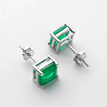 7*7mm emerald Stud Earrings for Women S925 Sterling Silver Lab Paraiba Tourmaline Gemstone Wedding Earrings Fine jewelry