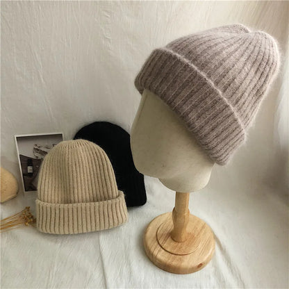 Winter Dome Brimless Casual Hat Warm Rabbit Fur Knit Hat women's double-layer Thick Wool Hat Casual Hat Toe Cap Cold Hat 4m868