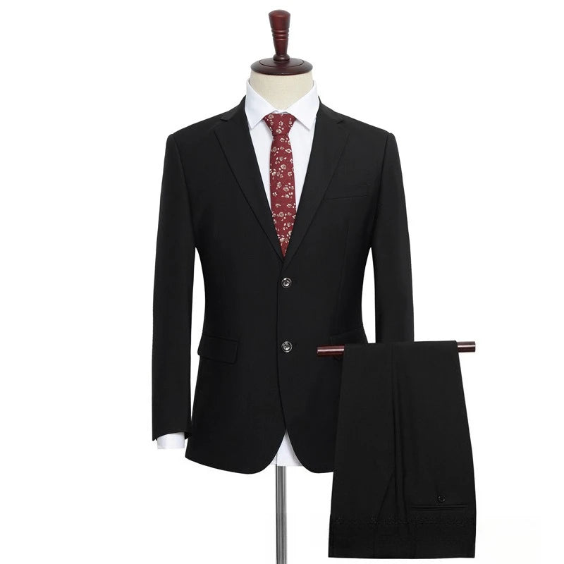 Plus Size Man Suit Set Solid Color Single Breasted Jacket Vest Pants For Host Groom Groomsmen Grey Black Navy 3-Piece Suit Set
