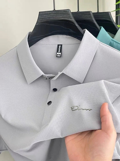 Summer new high-quality ice silk fabric comfortable polo shirt fashionable high-end mens exquisite badge breathable short sleeve