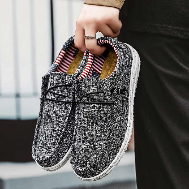 Men Casual Canvas Shoes Mens Loafers Breathable Slip on Flats Male Vulcanized Shoes Driving Shoes Plus Size 47 Walking Sneakers