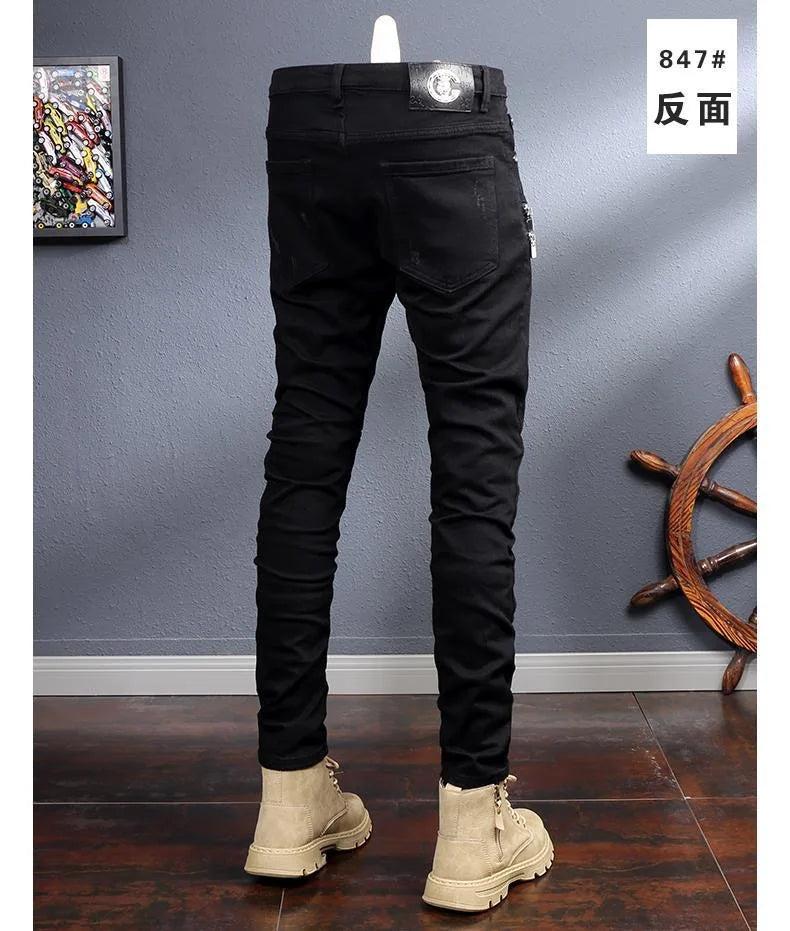 2024 Spring and Autumn New Fashion Black Stretch Straight Leg Jeans Men's Casual Comfort Breathable High-Quality Denim Pants