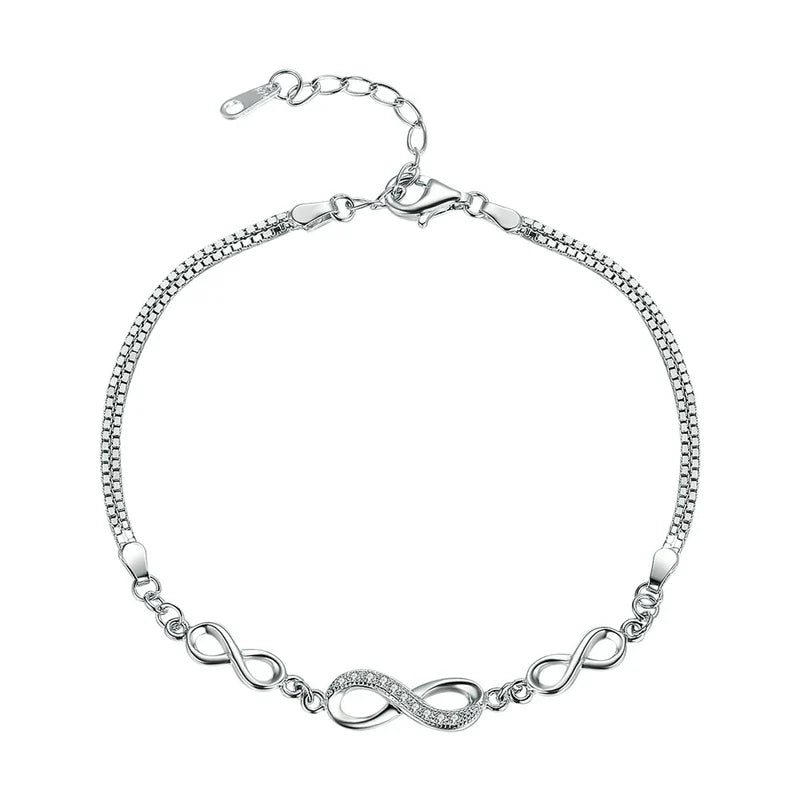 Authentic 925 Sterling Silver Infinity Love Chain Link Adjustable Zircon Bracelet for Women Luxury Silver Jewelry SCB037