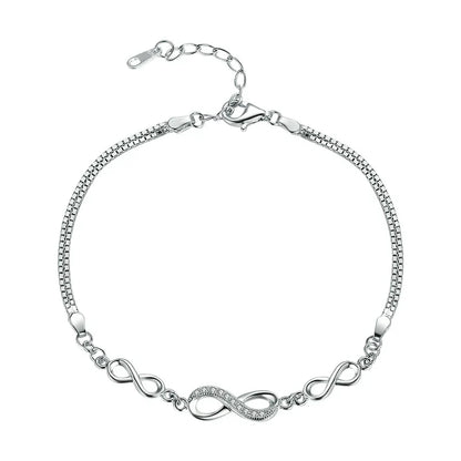 Authentic 925 Sterling Silver Infinity Love Chain Link Adjustable Zircon Bracelet for Women Luxury Silver Jewelry SCB037