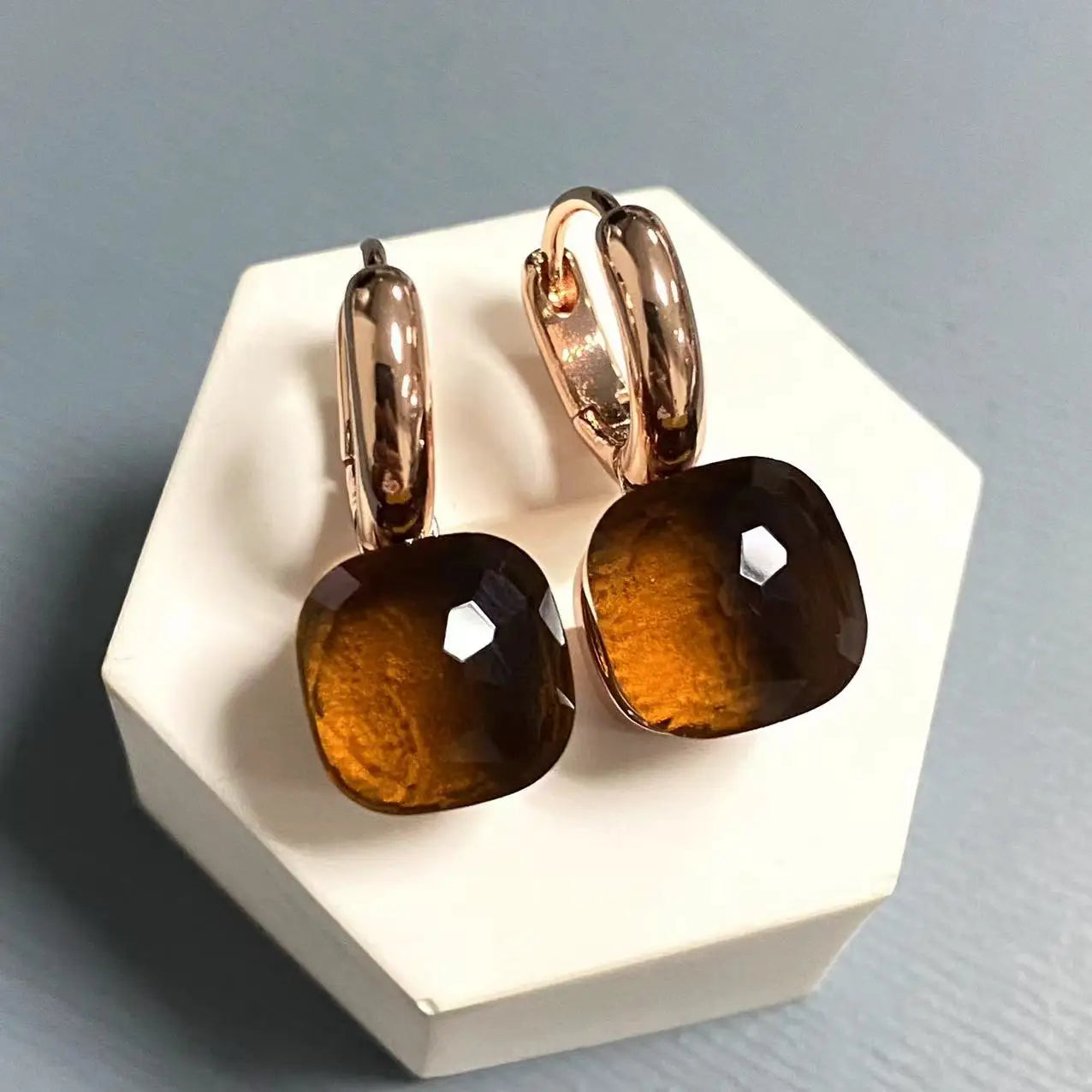 10.6mm Classic Nudo Earrings For Women High Quality Crystal Earrings Square Blue Topaz Earrings Fashion Jewelry Gift