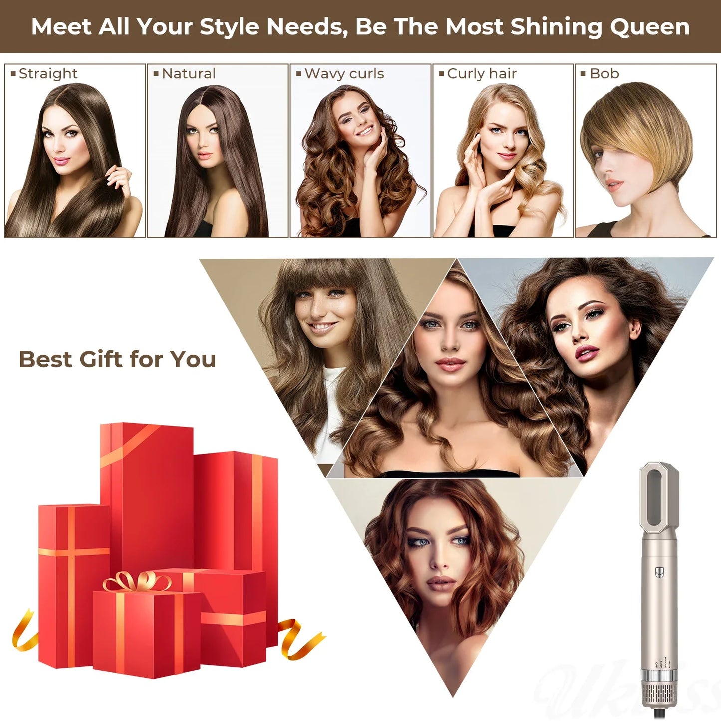 UKLISS Professional Hair Dryer 5 In 1 Hair Styler Hot Air Comb Electric Hair Heating Brush High Speed Blow Dryer Hair Brush