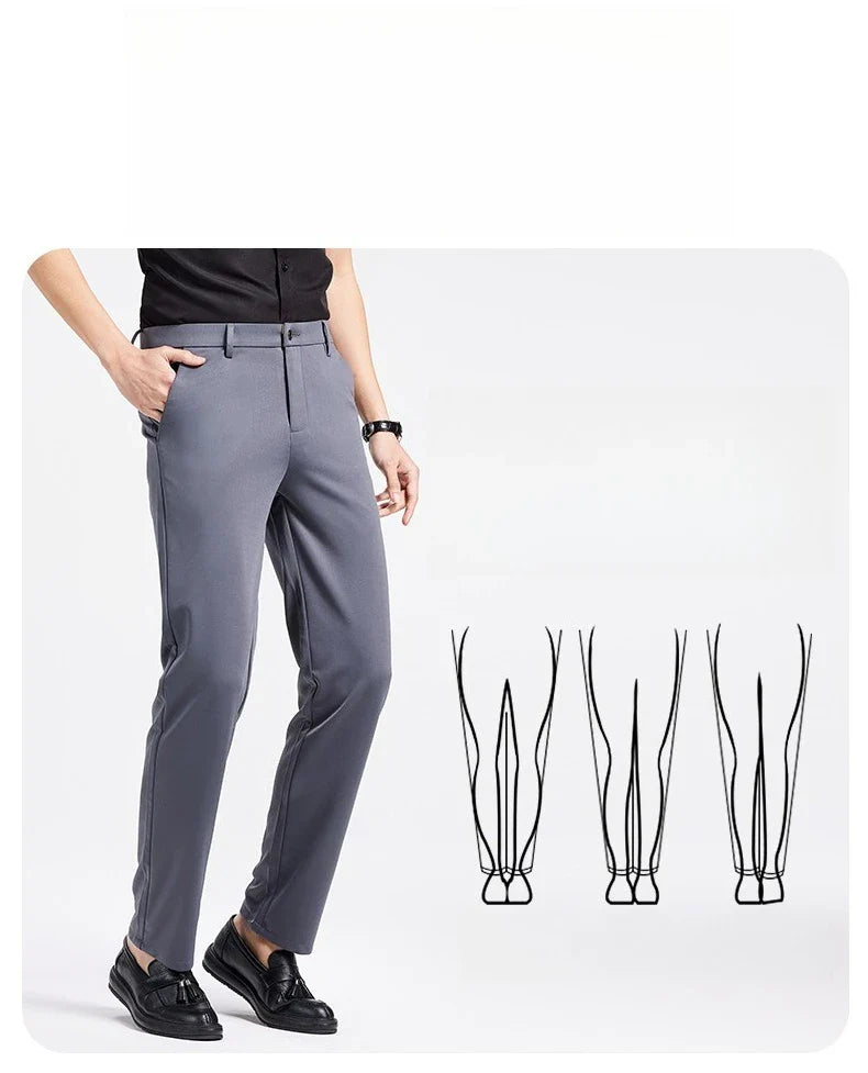 Men Spring Summer Thin Formal Dress Pants High Quality Elastic Waist Business Casual Suit Trousers Work Office Black Long Pants