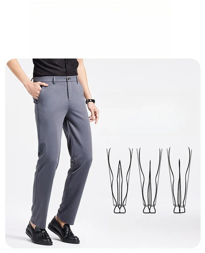 Men Spring Summer Thin Formal Dress Pants High Quality Elastic Waist Business Casual Suit Trousers Work Office Black Long Pants