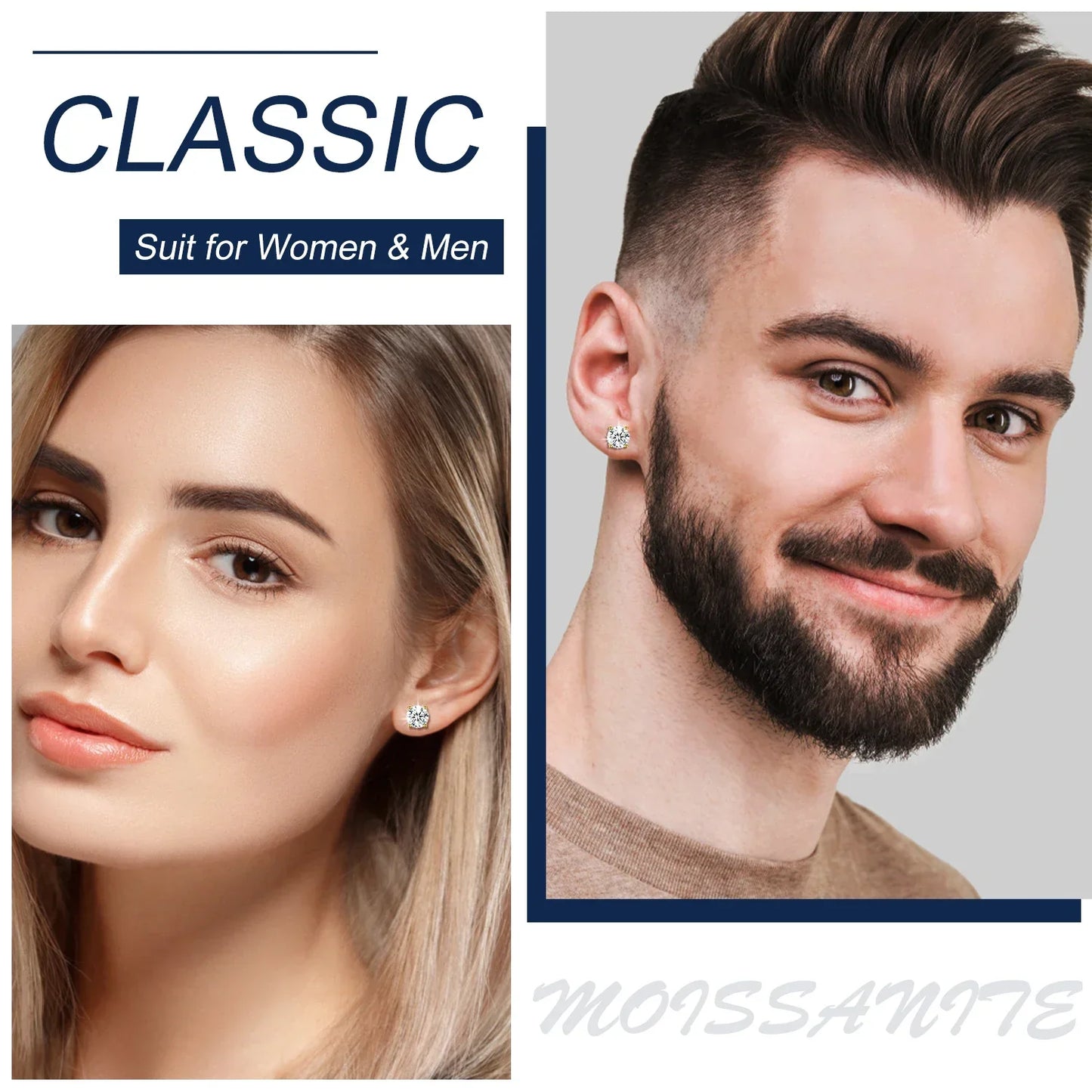 Classic 0.1-4CT Moissanite Studs Earrings for Men Women Test Passed 925 Sterling Silver Gold Plated Fine Jewelry Christmas Gifts