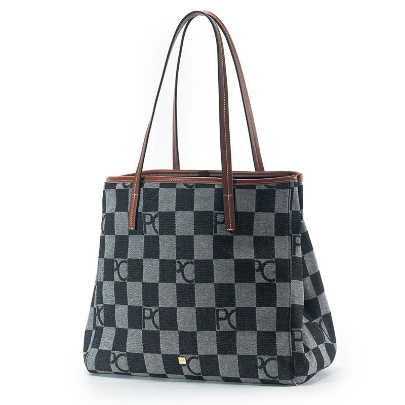 PG Women Shoulder Bag Retro Chessboard Design High End Versatile, Large Capacity Daily Travel Simple Practical Atmospheric Items