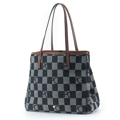 PG Women Shoulder Bag Retro Chessboard Design High End Versatile, Large Capacity Daily Travel Simple Practical Atmospheric Items