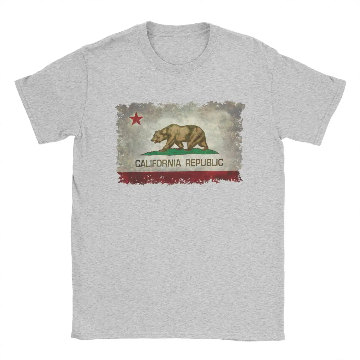 California Republic Bear Flag T-Shirts for Men Creative Cotton Tee Shirt Round Neck Short Sleeve T Shirts 4XL 5XL 6XL Clothing