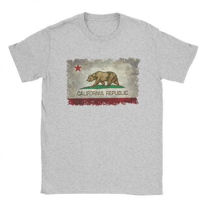 California Republic Bear Flag T-Shirts for Men Creative Cotton Tee Shirt Round Neck Short Sleeve T Shirts 4XL 5XL 6XL Clothing